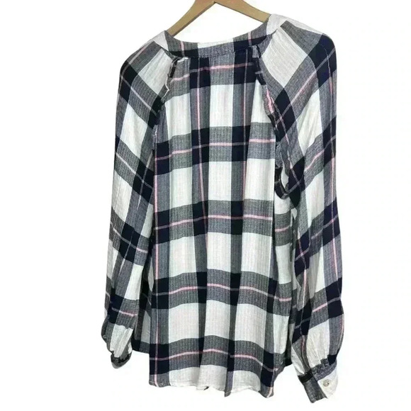 Time and Tru Maternity Blue and Pink Plaid Ruffle Button Down | Size Large - Picture 2 of 4